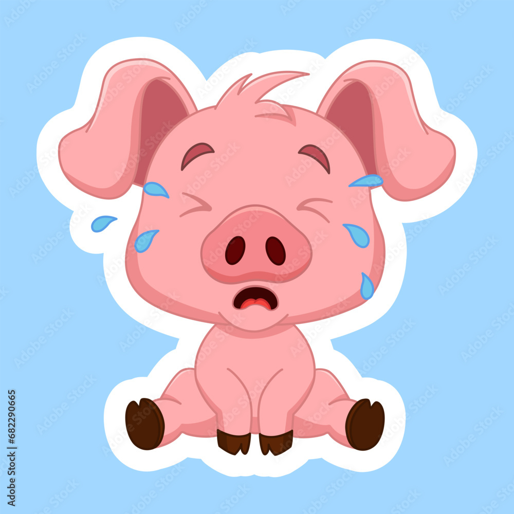 Naklejka premium Crying Little Pig Sticker. Vector Illustration of a Cute Cartoon Character