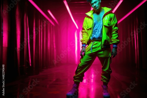 Asian Male Glowing Futuristic Clothing Background Generative AI
