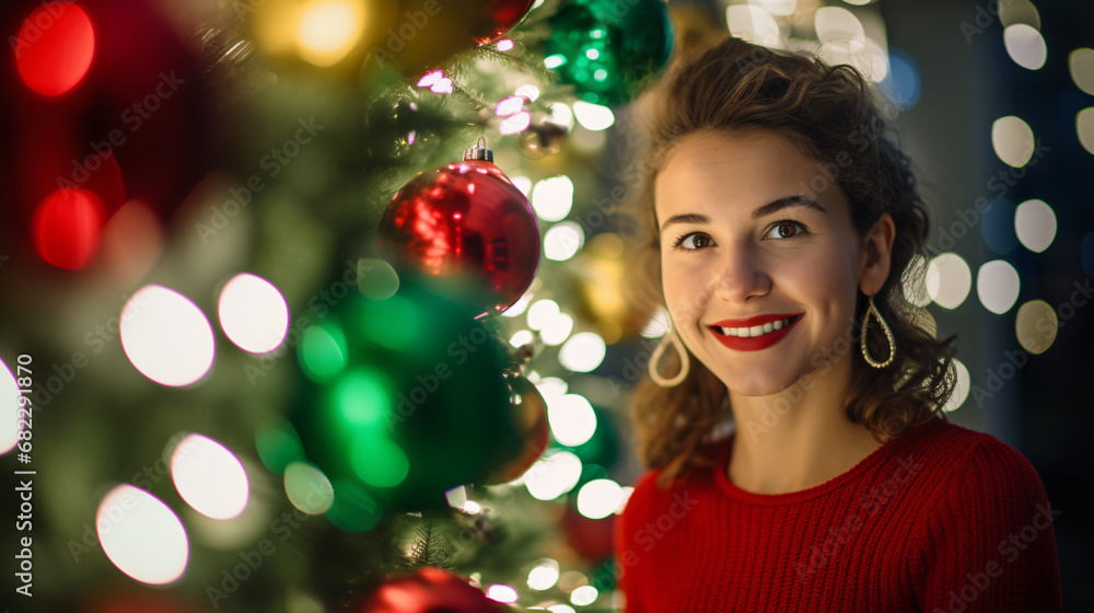 People with christmas party elements and decorations in christmas cloths People with christmas party elements and decorations in christmas cloths