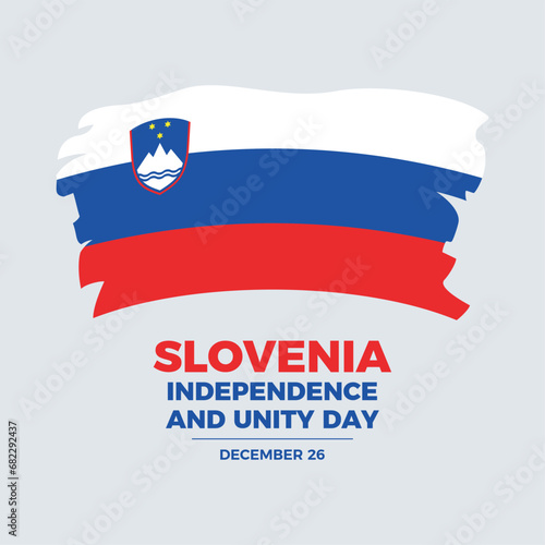 Slovenia Independence and Unity Day poster vector illustration. Grunge Flag of Slovenia icon isolated on a gray background. Paintbrush Slovenian Flag symbol. December 26 every year. Important day