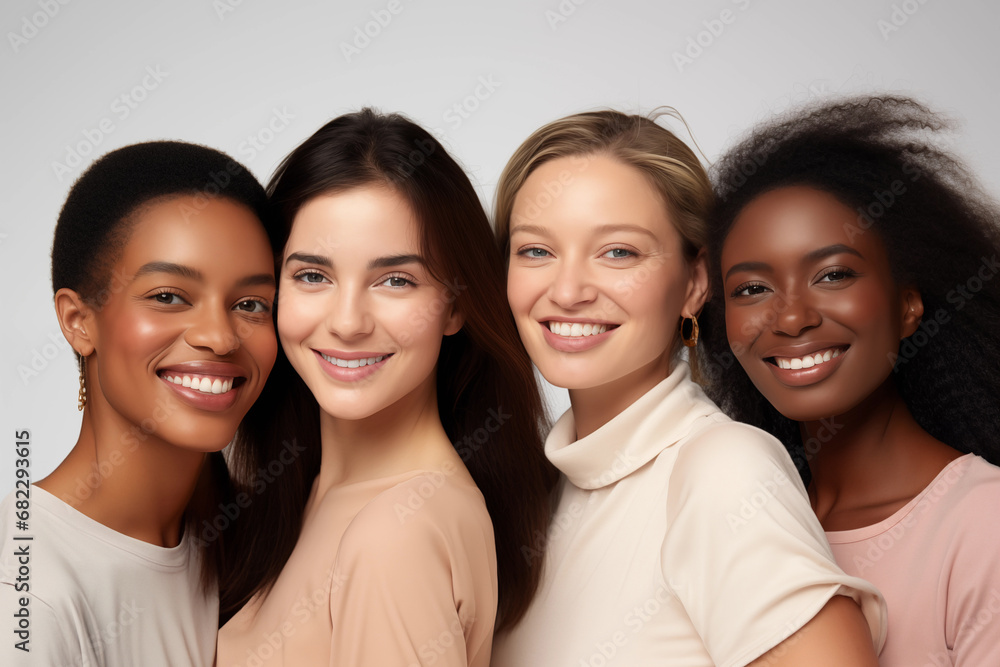 Diversity beauty and natural women with friends in the studio on white background. Skincare concept Diversity beauty and natural women with friends in the studio on white background. Skincare concept