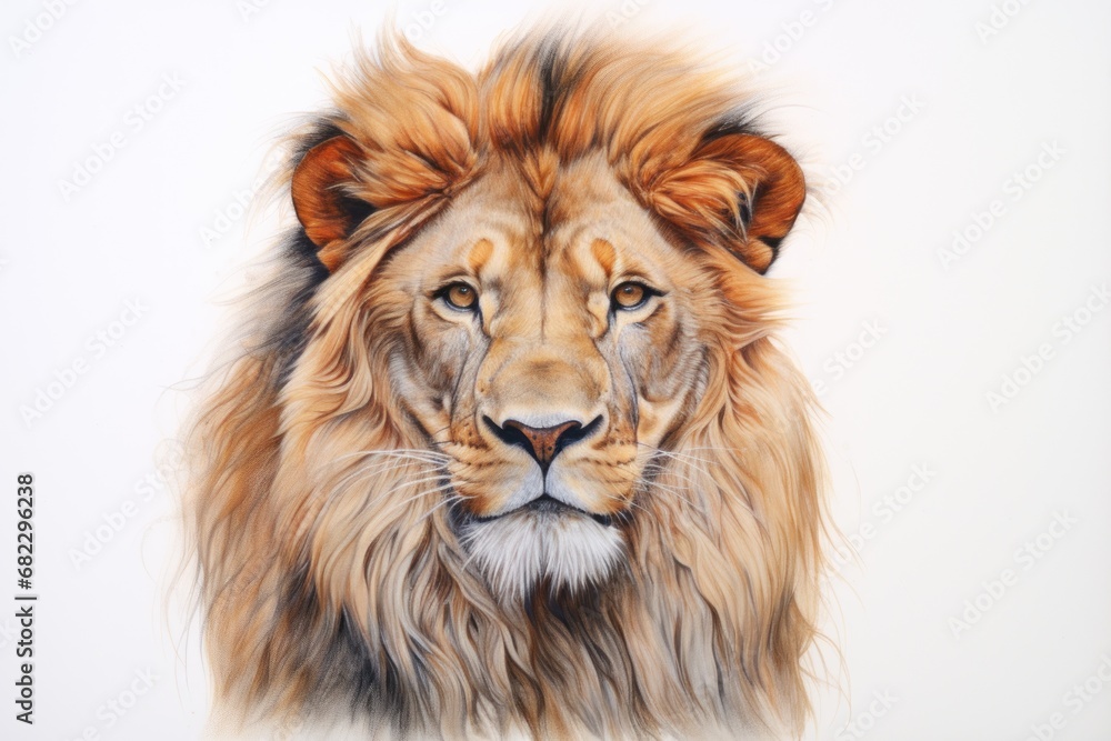 a close up of a lion's face on a white background with a blurry image of a lion's face in the middle of the image, with a white background. a close up of a lion's face on a white background with a blurry image of a lion's face in the middle of the image, with a white background.