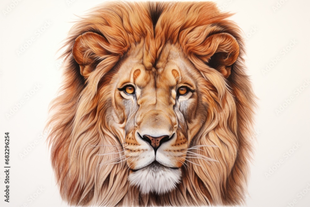  a close up of a lion's face on a white background with a white background and a white background with a white background and a brown lion's head.