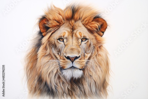  a close up of a lion's face on a white background with a blurry image of a lion's face in the middle of the image, with a white background. © Nadia
