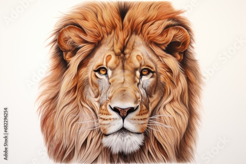  a close up of a lion's face on a white background with a white background and a white background with a white background and a brown lion's head. © Nadia