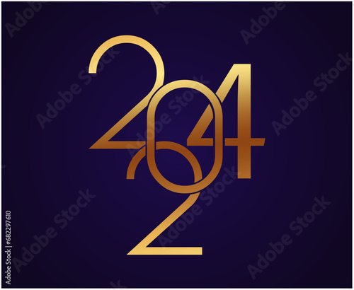 2024 Happy New Year Abstract Gold Graphic Design Vector Logo Symbol Illustration With Purple Background
