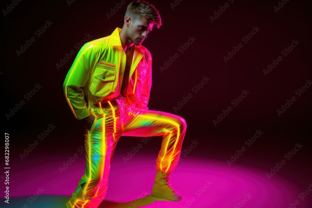 Caucasian Male Fluorescent Attractive Outfit Background Generative AI Caucasian Male Fluorescent Attractive Outfit Background Generative AI