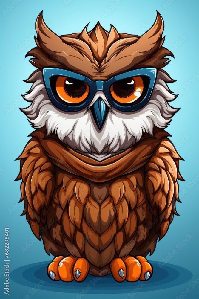 an owl with glasses on its face sitting on a blue background with a blue background and a blue background with a blue background and a blue background with an owl. an owl with glasses on its face sitting on a blue background with a blue background and a blue background with a blue background and a blue background with an owl.