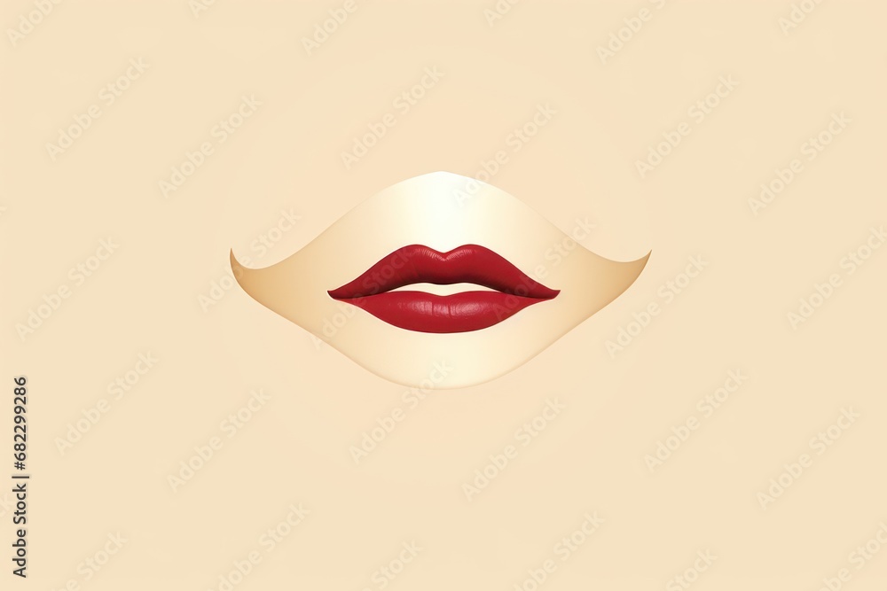 a woman's face with a red lip and a white mask on it's face, with a light beige background and a light yellow rectangle in the shape of the shape of the shape of a female's lips. a woman's face with a red lip and a white mask on it's face, with a light beige background and a light yellow rectangle in the shape of the shape of the shape of a female's lips.