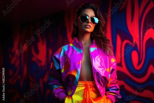 East Indian Female Dynamic Stylish Outfit Background Generative AI photo