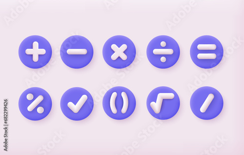 Mathematical signs big set. 3D Vector Illustrations.