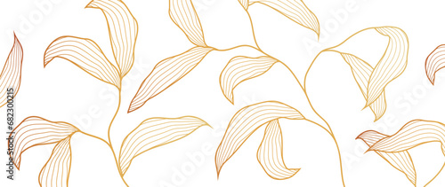 Art deco style vector background, luxury botanical pattern of golden leaves. Handmade plants in golden style. Design fabric, decor, banners, creative publications and wall art.
