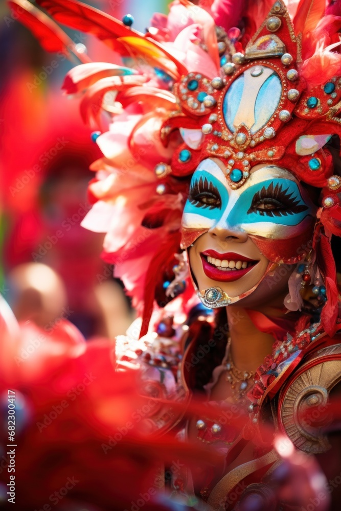 A lively carnival parade provides a festive and celebratory background