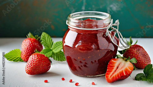 strawberry jam in a jar photo