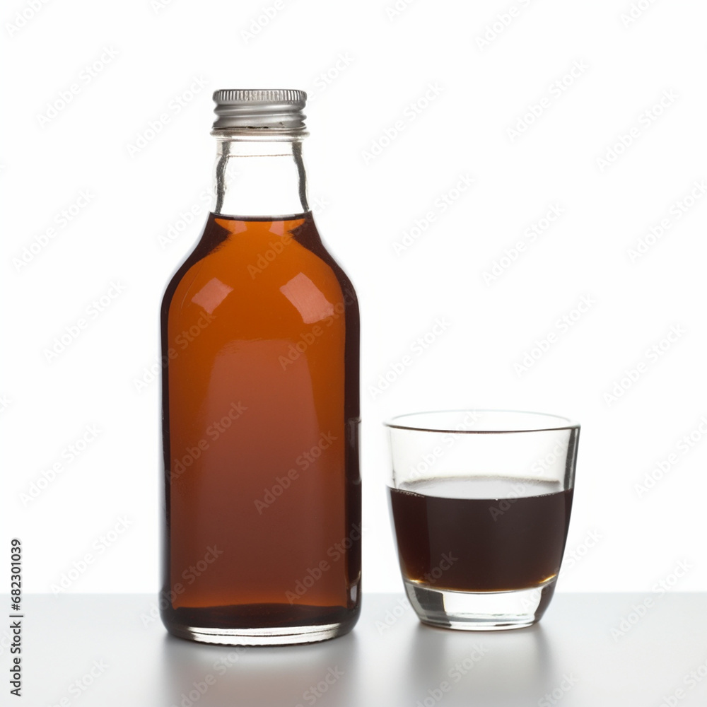 roduct photo of brown syrup bottle, on white background created with Generative Ai roduct photo of brown syrup bottle, on white background created with Generative Ai