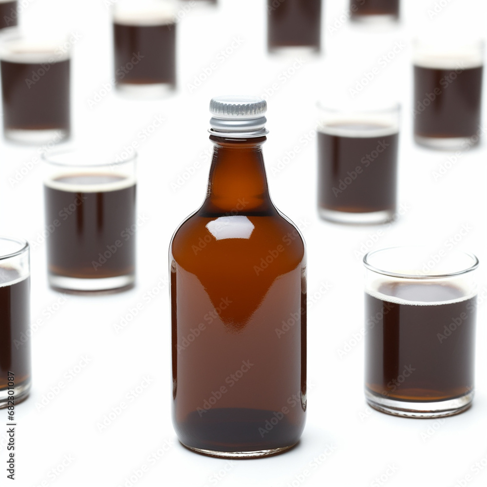 roduct photo of brown syrup bottle, on white background created with Generative Ai roduct photo of brown syrup bottle, on white background created with Generative Ai