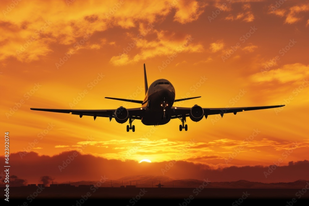 cargo plane silhouette against the setting sun