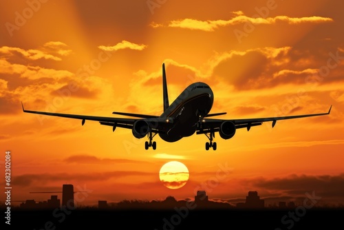 cargo plane silhouette against the setting sun