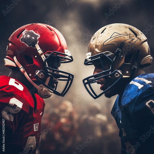 American football players face to face during an intensive match