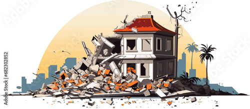 destroyed building isolated vector style with transparent background illustration