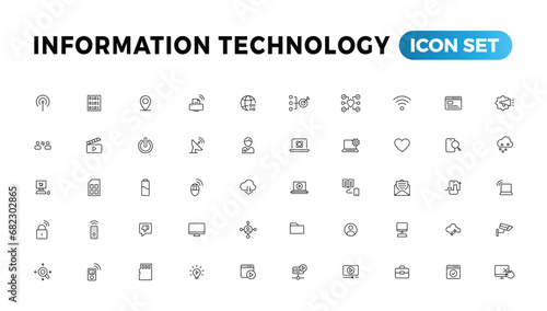 Information technology line icons collection. Big UI icon set in a flat design. Thin outline icons pack