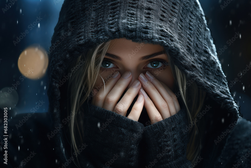 Φωτογραφία An image of a woman adjusting her hair, concealing her vulnerability behind a veil of societal beauty standards