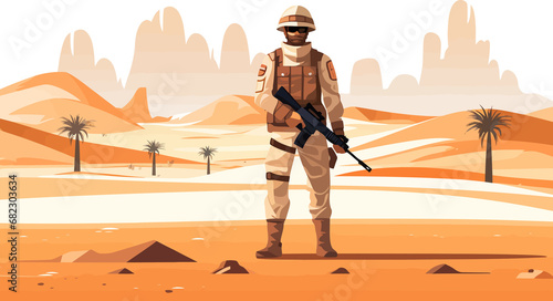man soldier in desert isolated vector style with transparent background illustration
