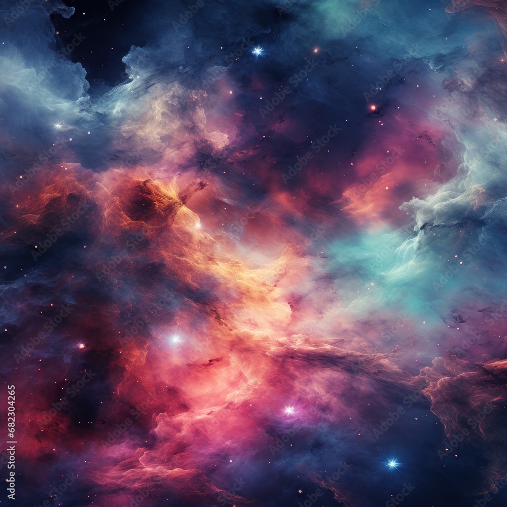 cosmos, abstract background features a colorful and dreamy depiction of a galaxy nebula