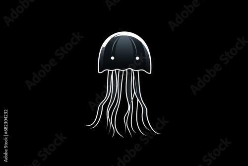  a black and white picture of a jellyfish on a black background with a white outline of a jellyfish in the center of the image and a white outline of the jellyfish on the bottom of the image.