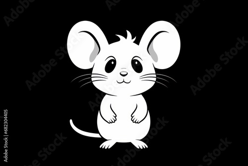  a white mouse sitting on its hind legs on a black background with a white outline of a mouse on it's back legs and a black background with a white outline.