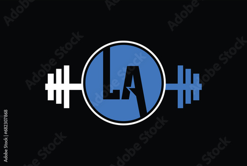 Letter L,A, LA OR AL Logo With barbell. Fitness Gym logo Vector.