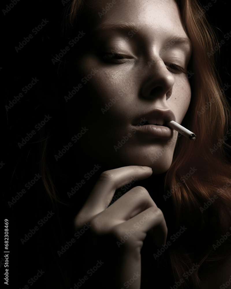 Fototapeta premium Woman smoking in room