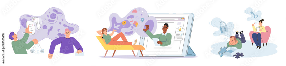 Obraz premium Hypnosis vector illustration. Hypnosis can help individuals overcome mental obstacles The minds influence on mental health is key focus in psychotherapy Hypnosis sessions provide safe space