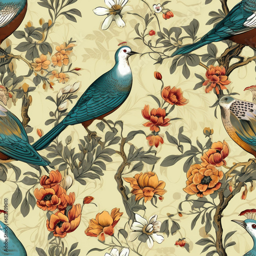 pattern with flowers and birds