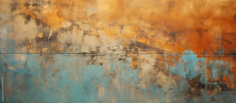In an abstract artwork, the textured layers of grunge seamlessly blend color and metal, capturing the beauty of old, cracked, and rusty surfaces.
