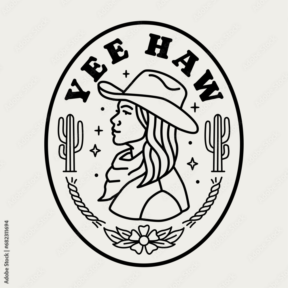 Western line art vector badge. Perfect for t-shirt prints, posters, stickers, and more. Western line art vector badge. Perfect for t-shirt prints, posters, stickers, and more.