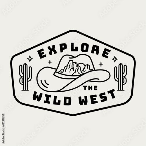 Western line art vector badge. Perfect for t-shirt prints, posters, stickers, and more.