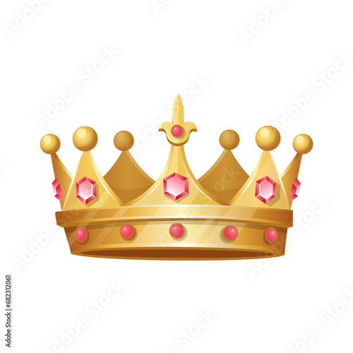 Golden crown with precious stones. Vector cartoon illustration.