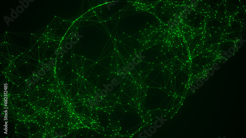 Futuristic sphere of particles and lines. Network connection big data. Abstract technology background. 3d rendering.