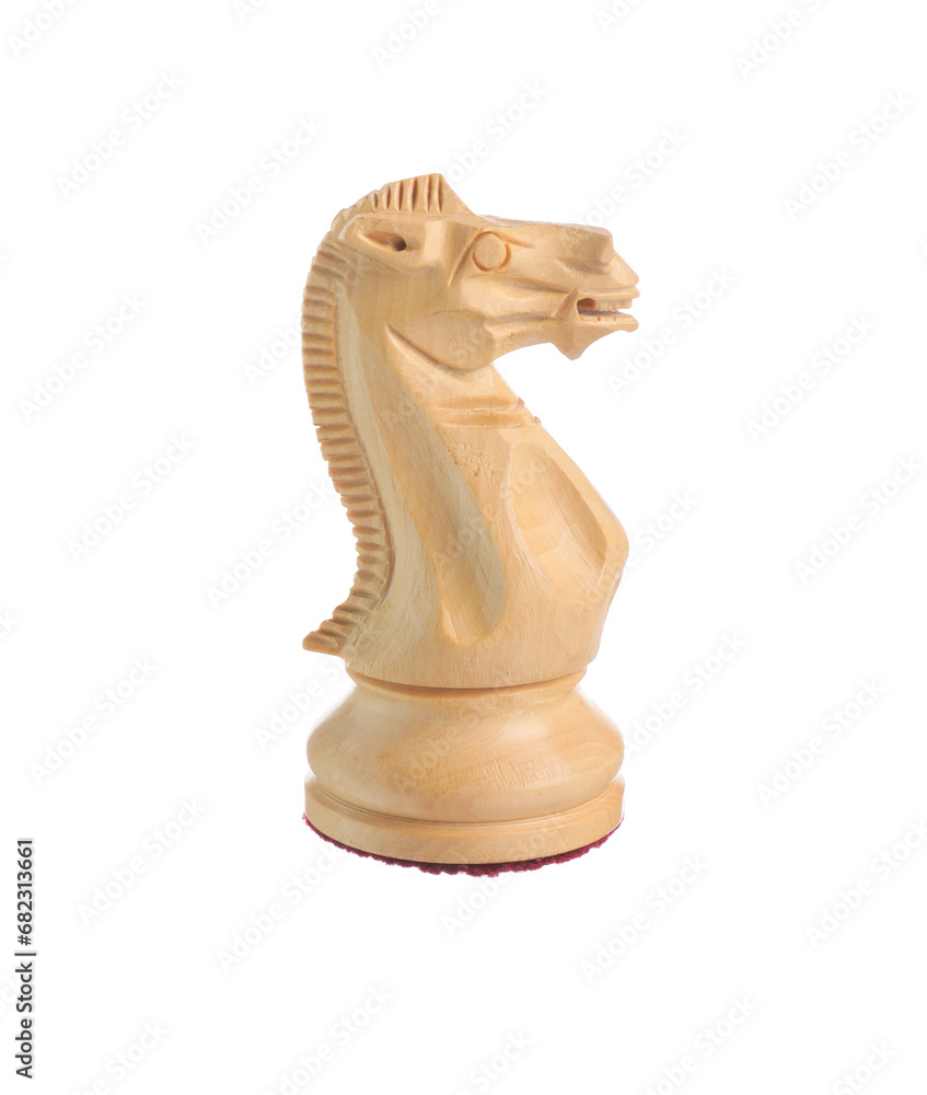 One wooden chess knight isolated on white One wooden chess knight isolated on white