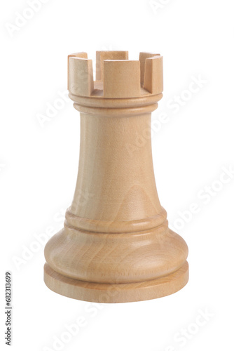 One wooden chess rook isolated on white