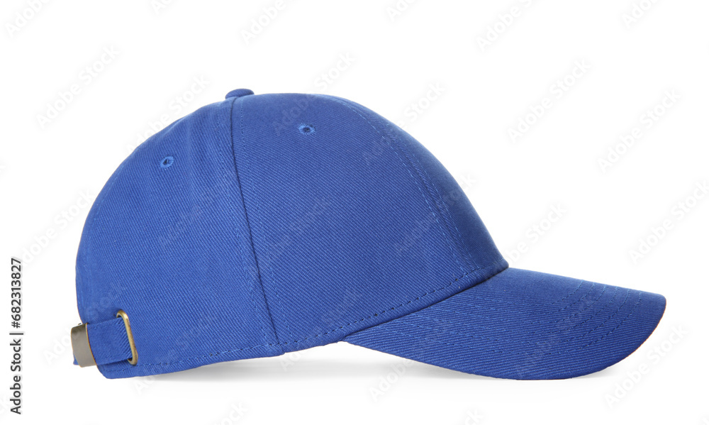 Stylish blue baseball cap isolated on white Stylish blue baseball cap isolated on white