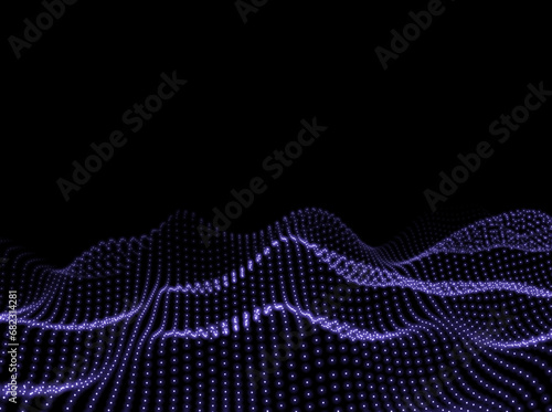 Wave Background. Technology 3d Pattern. Points Surface Texture. Scientific Abstract Backdrop. Vector illustration