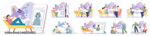 Psychoanalysis vector illustration. Mental health encompasses various lifestyles and approaches to overall wellbeing Mindfulness practices promote mental wellbeing and self-awareness Psychoanalysis