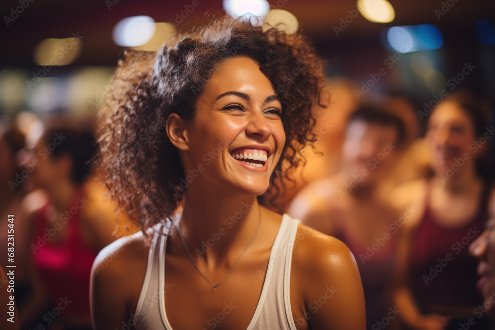 A group participating in a fun and energetic dance class, turning fitness into an enjoyable social activity. Concept of rhythmic fitness. Generative Ai.