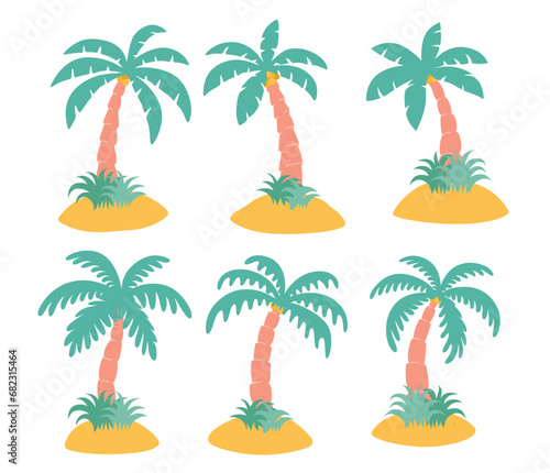 Cute cartoon tropical palm tree. Realistic jungle tree on white background. 