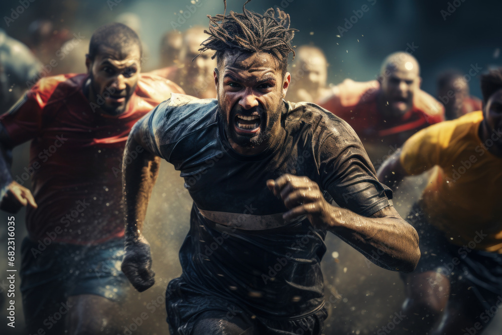 Obraz premium A diverse group engaging in a recreational sports league, fostering friendly competition and physical activity. Concept of social sportsmanship. Generative Ai.