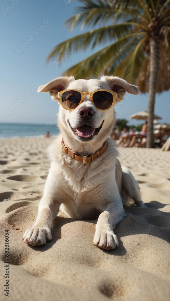 A Canine Paradise: A Sunny Day at the Beach with a Stylish Dog