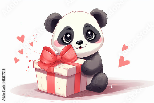 cartoon character of a panda cute holding gift box