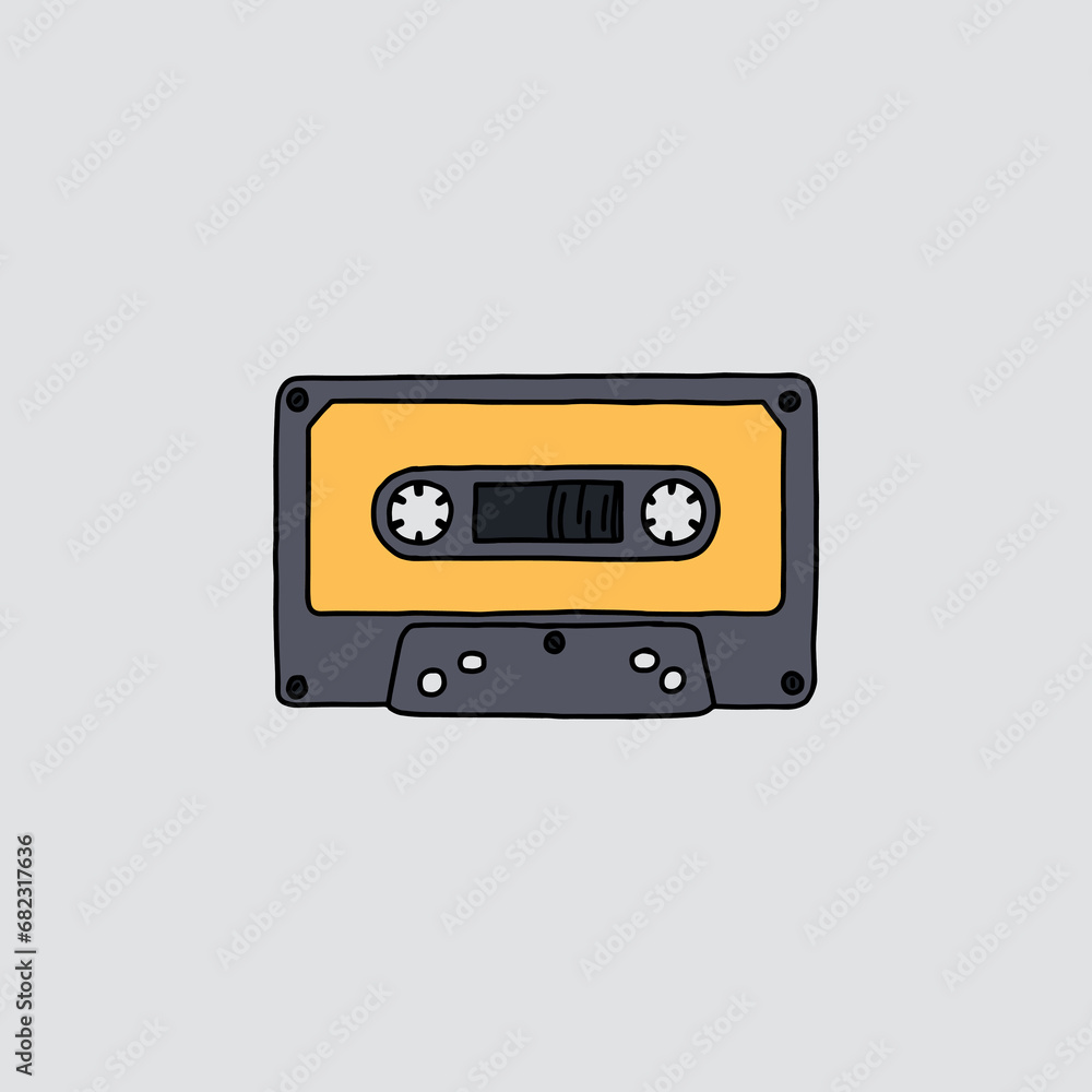 Cassette Tape Icon, Cartoon style.